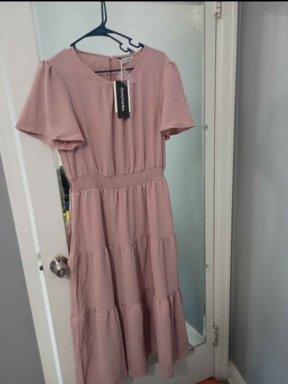 Petite Garden Mauve Pink Tiered Maxi Dress with Smocked Waist